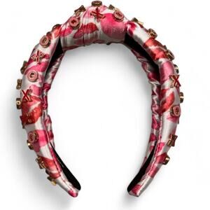 Briana Cannon Satin Pink Red White XOXO Charm Kisses Lips Headband Glam